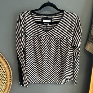 Anthropologie Y2K Tan Black Burnout Striped Flowy Top Womens Size Small Casual